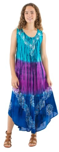 Coline - Robe Longue brodée asymétrique imprimé Tie and Dye Multicolore