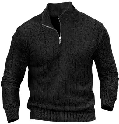 LAOARA Strickpullover Herren Pullover Rollkragenpullover Pulli Sweater Arbeitspullover Half Zip Winterpullover Schwarz L