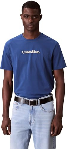 Calvin Klein Uomo T-Shirt Maniche Corte Glitched Logo Classic Tee in Cotone, Blu (Blue Jean), L