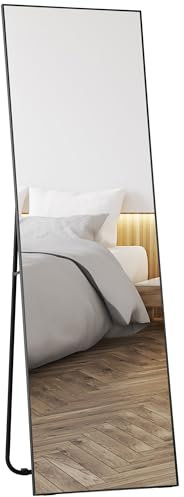 HOMCOM Specchio da Terra Moderno a Figura Intera, 40x150 cm Specchio da Parete e Autoportante Rettangolare con Cornice, Ganci e Supporto per Camera da Letto, Soggiorno e Ingresso, Nero