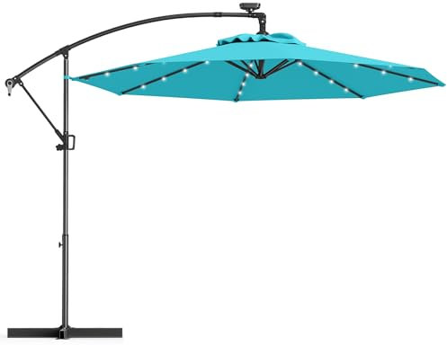 RELAX4LIFE Ombrellone da Giardino 300 cm, Ombrellone Parasole con Luci LED, Inclinazione Regolabile, Ombrellone da Esterno per Patio, Cortile, Ristorante o Bar (Turchese)