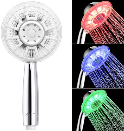 JINYOMFLY Duschkopf LED Farbwechsel Temperatur, Duschkopf mit Lichter, Handbrause Dusche LED, 3 Farbwechsel Automatisch, 2 Duschmodi