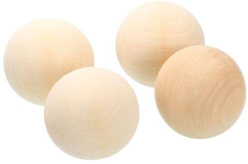 QUARKZMAN 4pz Palline in Legno Rotonda Diametro 60mm Palline in Legno Massiccio Non Finite, Piccole Palline Naturali per Progetti Artistici Fai da Te e Ornamenti Artistici