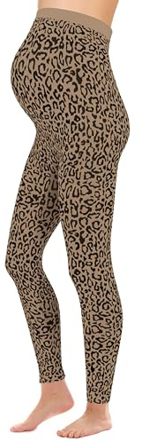 Herzmutter Leggings de Grossesse imprimé léopard - OekoTex 100 - Opaque - Leggings de maternité avec Motif - Léopard - Taille Haute - 1950 (M-L, Leo Beige)