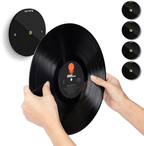 Likesing Supporto da parete per dischi in vinile, 4 pezzi, supporto da parete per dischi in vinile, supporto da parete per pannelli e foto, 8,2 x 8,2 x 0,5 cm, colore nero