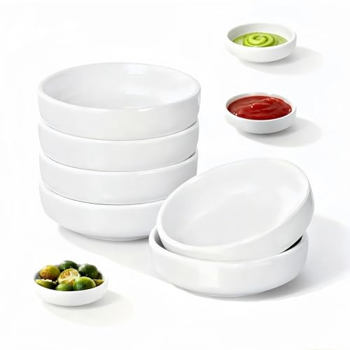Dip Schälchen Set, 6 Stück Sojasauce Schälchen Weiß, 9 x 2,5 cm Dipschalen Set, Rund Dipschälchen Kleine Snack Schalen, Soja Saucenschälchen zum Dippen für Sushi, Soße, Dips, Saucen, Gewürze, Tapas