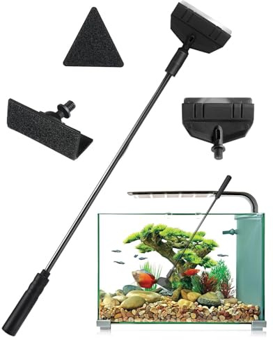 HUVZOR pulizia acquario,Kit per la pulizia dell'acquario, kit 3 in 1 per la pulizia dell'acquario, con asta staccabile da 35,6 cm, set di strumenti per la pulizia dell'acquario, raschietto per alghe
