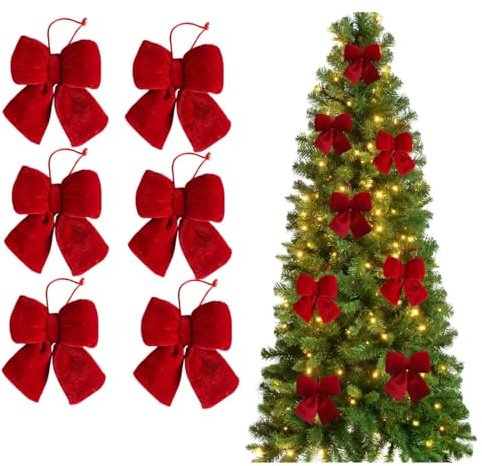 Fiocchi grandi rossi velluto albero di natale, fiocchi di velluto per albero di natale, per casa, festa, matrimonio e festività (Red)