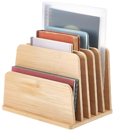 UNICRAFTALE Support Vertical de Bureau à 5 Fentes en Bambou Organisateur de Papier Modulaire Porte Lettres pour Tri de Courrier de Comptoir de Maison de Bureau 19x25x18.1cm