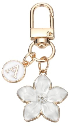 PATIKIL Flower Initial Keychain, Letter Keychain Charm Graceful Flower with Letter for Women Pendant Key