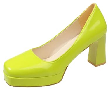 Pumps damer med blockklack, damer höga klackar platå Mary Jane-skor lackläder bröllopsskor med blockhäl traditionella halvskor eleganta kvällsskor retro tjock sula damskor