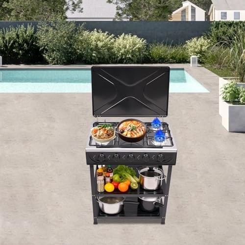 Campingspis gasspis, gasspis – 2,5 KW – 5 lampor med gashäll, stående spis, gasspis, inomhus för camping spisplatta – utomhus gasstove bärbar för gasflaska (5-flammarspis – svart)