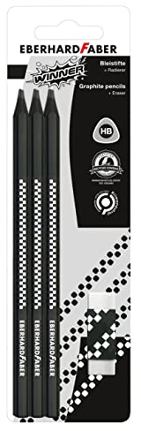 Eberhard Faber 510198 - Winner Bleistift, Set mit 6 Stiften und Radierer, Härtegrad HB, zum Schreiben, Zeichnen, Illustrieren und Skizzieren