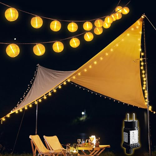 SALCAR Guirlande Lumineuse Lampion Lumineux 20M 80 LED, Lanterne d'extérieur Lumière Sécurité 31V, Étanche Décoration pour Jardin, Terrasse, Patio, Balcon, Noël - Blanc Chaud