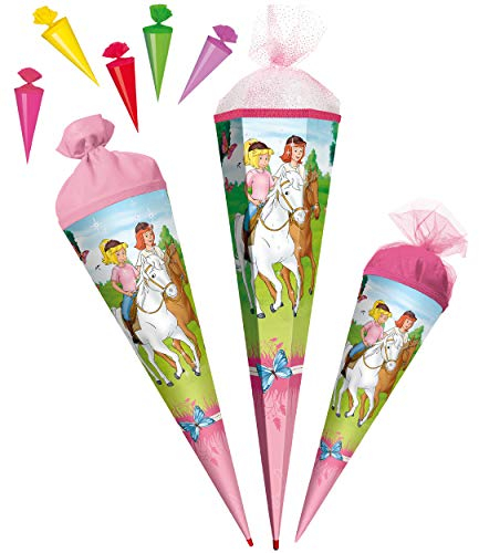 alles-meine.de GmbH Set Schultüte + 5 kleine Zuckertüten - Bibi Blocksberg & Tina - Pferdefreunde - 22-85 cm - Größe wählbar - rund - Tüllabschluß - Zuckertüte - mit/ohne K..