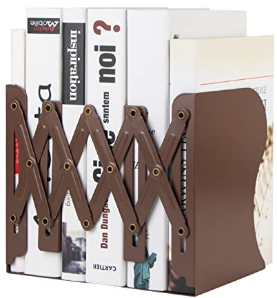 Aobopar Book Ends, Bookends for Shelves, Book Organizer for Desk, Metal Bookends for Heavy Books, Book Holders for Shelves, Suitable for Office, Home and School Use (Brown)