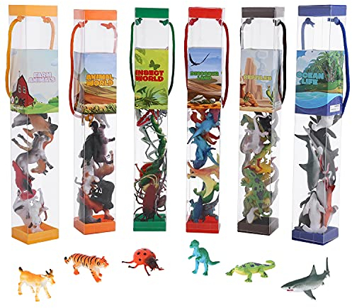FLORMOON Animal Figures, 72pcs Realistic Mini Dinosaur Insect Sea Farm Reptile Wild Jungle Animal Toys, Early Educational Toys, Birthday Party Cake Topper Gift for Kids