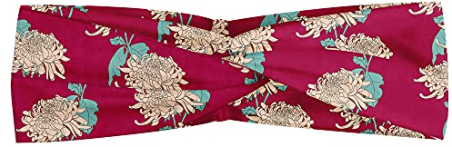 ABAKUHAUS Frühling Bandana Kopftuch, Chrysantheme-Blüten-Motiv, Elastisch und Angenehme alltags accessories, Beige Himmelblau und Magenta