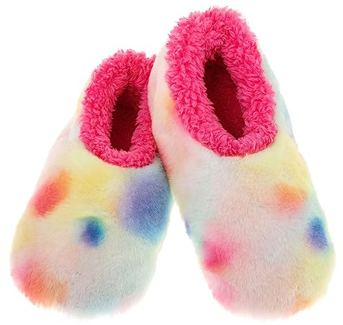 Snoozies! Tie Dye Cotton Candy Womens Slippers, Super Soft Sherpa Fleece, Non Slip Sole - Ladies Sizes 3-7