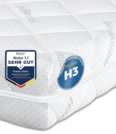 Franco Basic Cold Foam Mattress 80 x 200 cm Height 15 cm Hardness 3 (H3) Medium Strength Zip Washable Cover Antibacterial Breathable