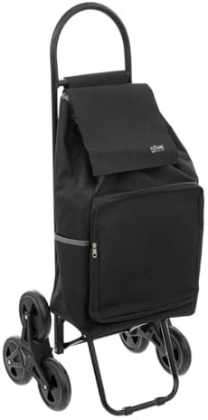 5 five simply smart 5five - Chariot de Course 6 Roues Nomade Métal Noir 40L - Léger - Poches Zippées - Compartiment Fraîcheur - Sac Amovible - Rangement Pratique