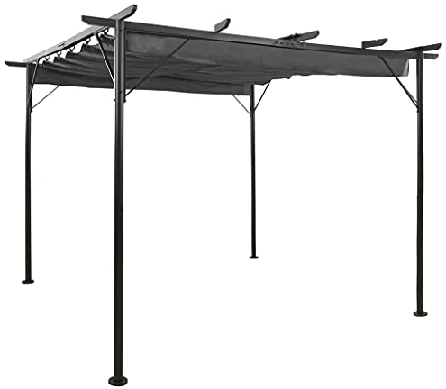 MUSEVANE Pergola mit Ausziehbarem Dach Anthrazit 3x3 m Stahl 180 g/m²