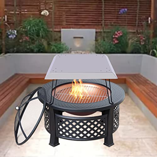 Cuencos de fuego para el jardín Accesorios para la hoguera, cubierta de acero inoxidable para la hoguera, cubierta aislante cuadrada plegable para la hoguera con mango (63,5 x 63,5 x 30,5 cm)