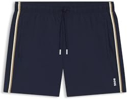 BOSS Mens Iconic Recycled-Material Swim Shorts with Logo and Signature Stripe