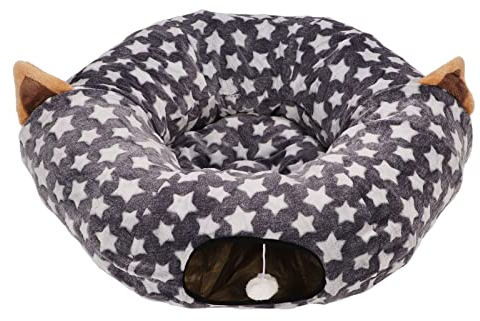 Bed Tunnel JTLB Cat Dog Tunnel Bed Large Diameter Long Crinkle Collapsible Cat Tunnel Tube Bed with Cushion for Pet Toys Grey Star