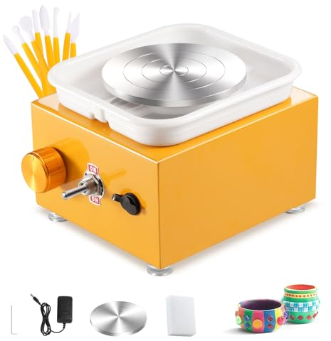 Mini Pottery Wheel, 2000RPM Pottery Wheels Adjustable Speed Electric Pottery Wheel with 10cm 6.5cm Plate and Clay Tools, Ceramic Pottery Wheel Kit for Adults Beginners (Yellow)