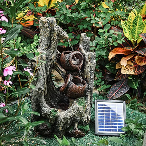 Fontaine d'eau de Jardin extérieure Fontaine Solaire extérieure à LED avec Cascade de Baril en Cascade 56 cm Fontaines de Cascades sur Pied pour la Maison et la Cour Decoration