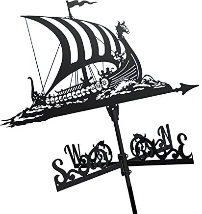 Girouette Viking Bataille navale Indicateur de direction du vent avec support de toit Bannière de chasse rétro en forme de berger allemand, décoration d'intérieur créative en acier inoxydable