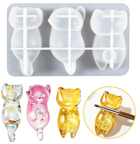 DeryArcle epoxihartsform katt, syntetisk hartsform kattstativ, 3D hartsform ornament gjutning djur katt harts form för gör-det-själv stativ hantverk dekoration, husdjur minnesstatyer