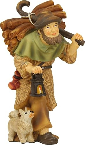 FADEDA Herd med trä och lykt/höjd: 9 cm/handmålad/detaljerade krubbfigurer – julbord, dekoration, krubbtillbehör