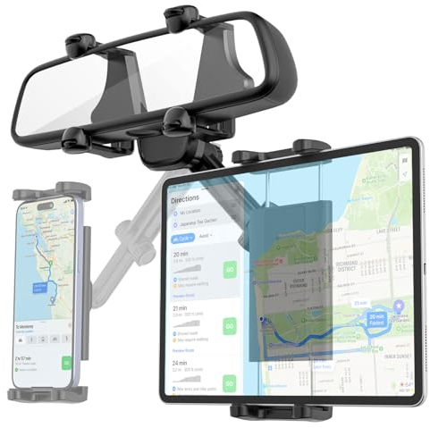 Kolasels Supporto per Tablet da Auto per Specchietto Retrovisore, Supporto Tablet Specchietto Retrovisore Auto, Supporto Girevole e Retrattile per Tablet Cellulare per iPad Air Pro, 4-12.9 Tablet