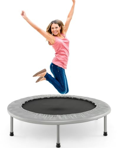 GYMAX Trampoline de Fitness Pliable 97CM, Mini Trampoline pour Adultes et Enfants, Tapis de Saut de Haute Élasticité, Pieds Antidérapants, Charge 150KG (Argenté)