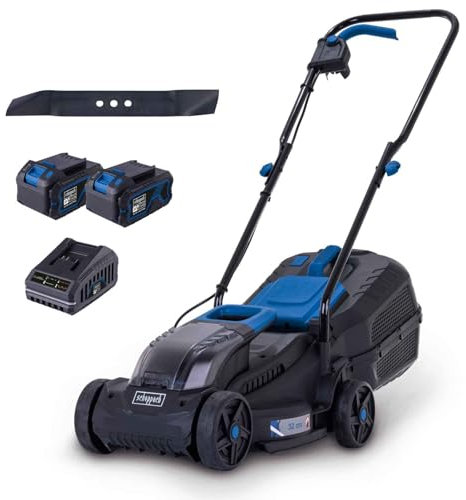 Scheppach Akku-Rasenmäher BC-MP320-X 20V Brushless Akkumäher | 32cm Schnittbreite | für 250-300 m2 | Schnitthöhenverstellung von 20-60mm | 30L Korb | Mulcheinsatz | (+ 2x 4Ah Akku, Ladegerät & Messer)