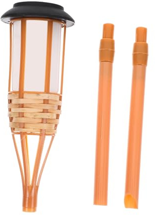 Antorcha Solar de Bambú LED para Jardín y Patio Exterior | Luz Decorativa Khaki 12 Led, Batería 600 Mah, Diseño Ligero para Jardín, Terraza y Césped