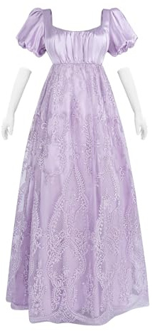 NSPSTT Abiti Regency da donna con maniche a sbuffo vita impero abiti vittoriani abito da festa del tè abito vintage abito vita impero abito vittoriano da sera con guanti, XL