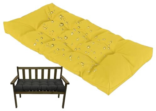 Waterproof Outdoor Bench Cushion 8cm Thick Non-Slip Straps Comfortable Swing Seat Cushion for Garden Furniture Yellow 200x100cm - Perfect for Hollywood Swings