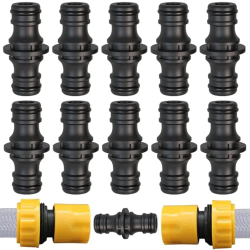DWFEYOI - 10 conectores de manguera para jardín, extensión de acoplamiento bidireccional para mangueras de jardín y hogar, para conectores de mangueras de doble enchufe de 1/2 pulgada (negro)