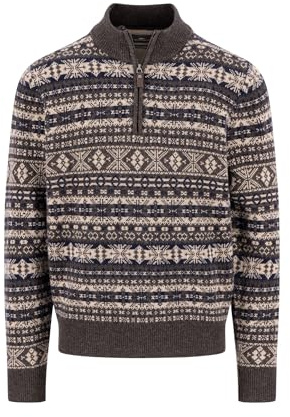 FYNCH-HATTON Pull en pure laine avec motif norvégien et col Troyer, chocolat noir, XL