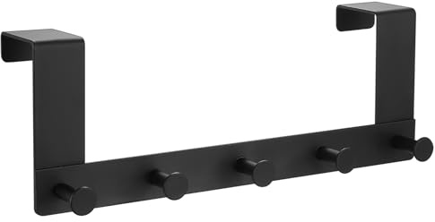 ANBEEISS Perchero de Puerta 5 Ganchos, Negro Acero Inoxidable, Colgador de Puerta para Toallas y Ropa, Colgador sin Taladrar, Perchero Colgante Ahorrador de Espacio para Baño Dormitorio Entrada