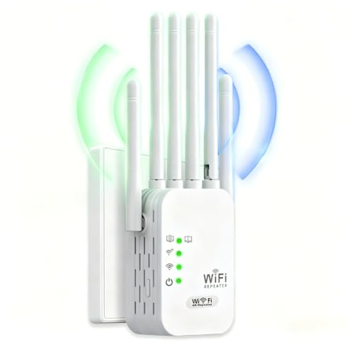 Repeteur WiFi Puissant, Amplificateur Répéteur WiFi 6 Dual Band,5 GHz & 2,4 GHz avec WPS, repeteur WiFi Puissant avec 6 Antennes Puissantes, 2 Ports LAN,repetiteur WiFi Puissant sans Fil