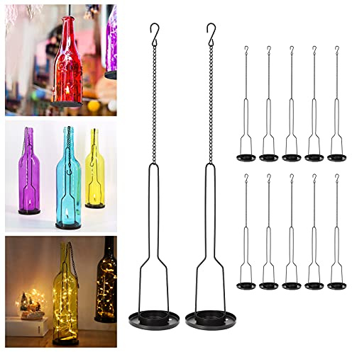 AceList 12 Pack Wrought Iron Hanging Candle Holder for Cut Glass Bottles, Fits 3.0 Diameter Bottlenecks, DIY Wine Bottle Lantern Kit for Garden, Patio, Wedding, Outdoor Decor