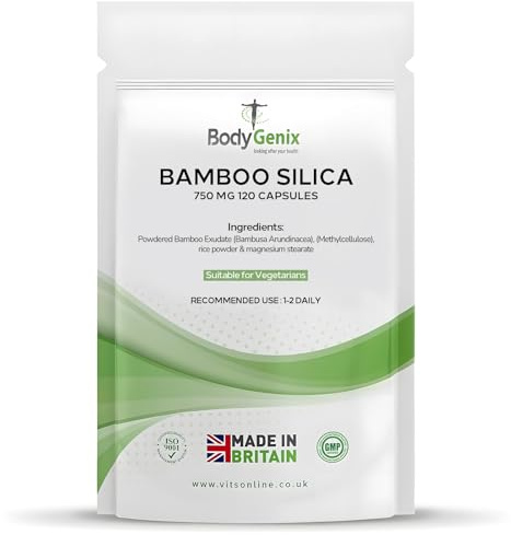 Bodygenix Bamboo Silica Capsules - 750mg Hair Skin Nails Bones Joints Antioxidant - 120 Caps Natural Food Supplement 4 Month Supply
