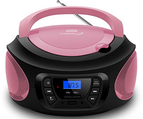 Tragbarer CD-Player | CD/CD-R | USB | FM Radio | AUX-In | Kopfhöreranschluss | Kinder Radio | Boombox | CD-Radio | Stereoanlage | Kompaktanlage (Pretty Pink)