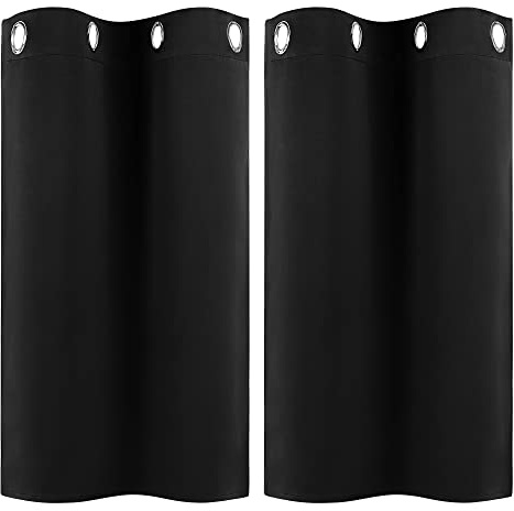 PiccoCasa Tenda da finestra piccola con mantovana termica isolata, tenda corta da cucina, 2 pannelli, colore: nero
