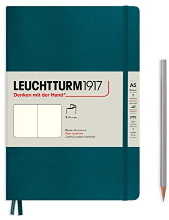LEUCHTTURM1917 362859 Notizbuch Medium (A5), Softcover, 123 nummerierte Seiten, Pacific Green, Blanko