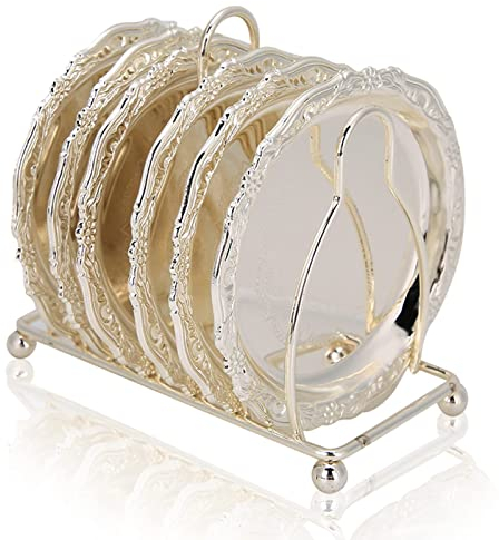 Set di 6 Sottobicchieri per Tazza con Porta, Sottobicchieri rotondi in argento Protezione decorativa da tavolo per torta e vassoio di frutta per bar, casa cucina, decorazione del tavolino da caffè